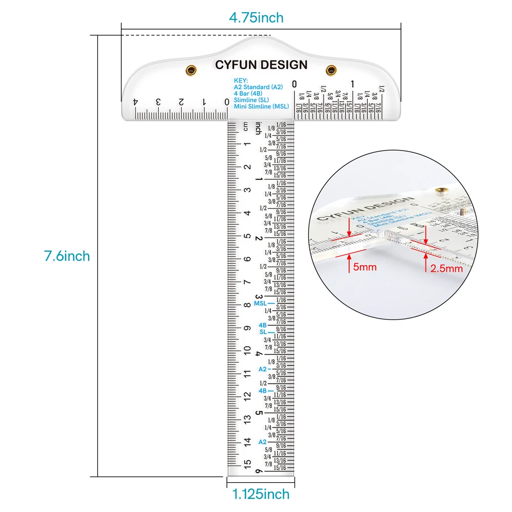 Acrylic T Square Ruler T Shape Ruler Clear Transparent Measurements Straight Tool for Crafting