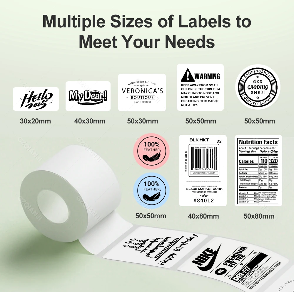 30-50mm 화이트 라벨 스티커 방수 종이 롤 마크라이프 라벨 프린터 X2/P2/N20/P50 소규모 사업용 접착 라벨 용지