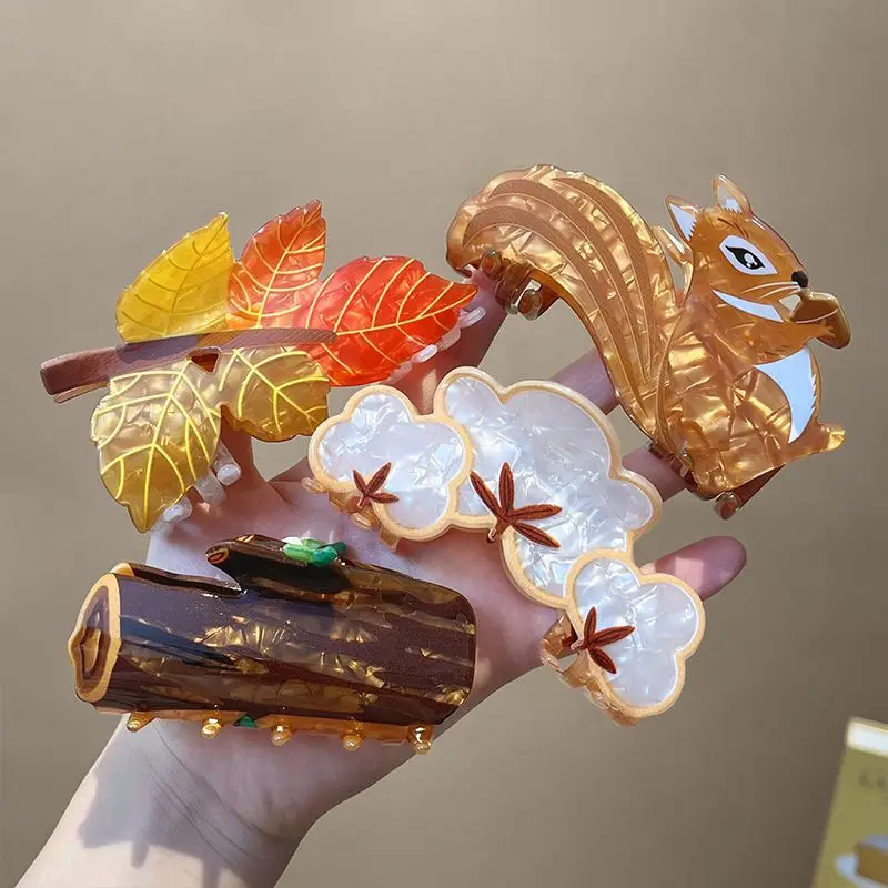 Elegant Acrylic Leaf and Animal Hair Claw Clip