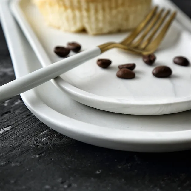 Nordic White Marble Ceramic Jewelry Storage Tray Oval Ellipse Fruit Decorative Plate Food Dessert Dish Tableware 3