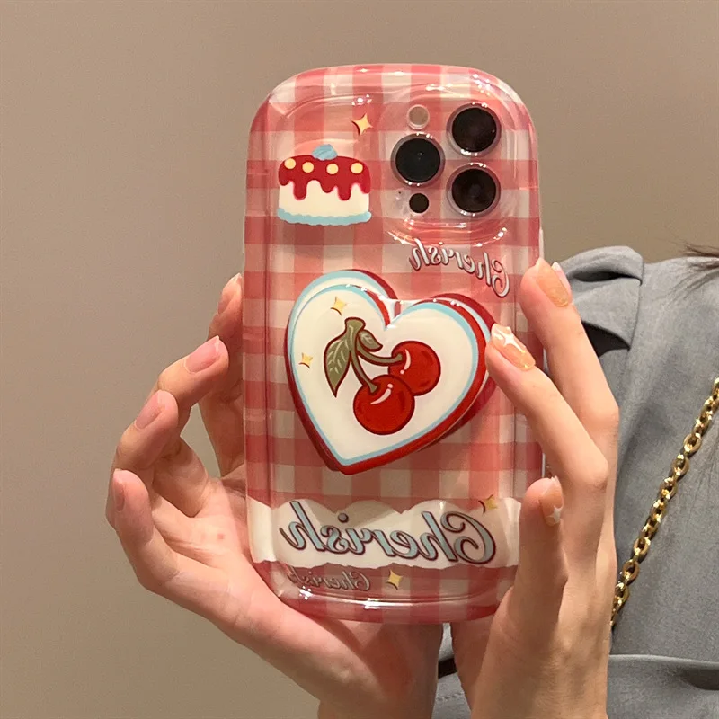 

Lovely Sweet Soft Cartoon Silicone Red Bracket Rear Cover Mobile Phone Case with Holder for iPhone 14 13 12 11 ProMax for Girls