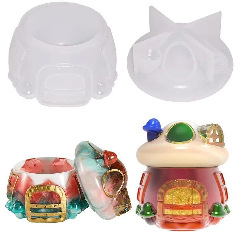 

Mushroom House Jar Silicone Molds with Lid for DIY Storage Bottle Candy Container Candle Holder DIY Casting Craft Resin Jar Mold