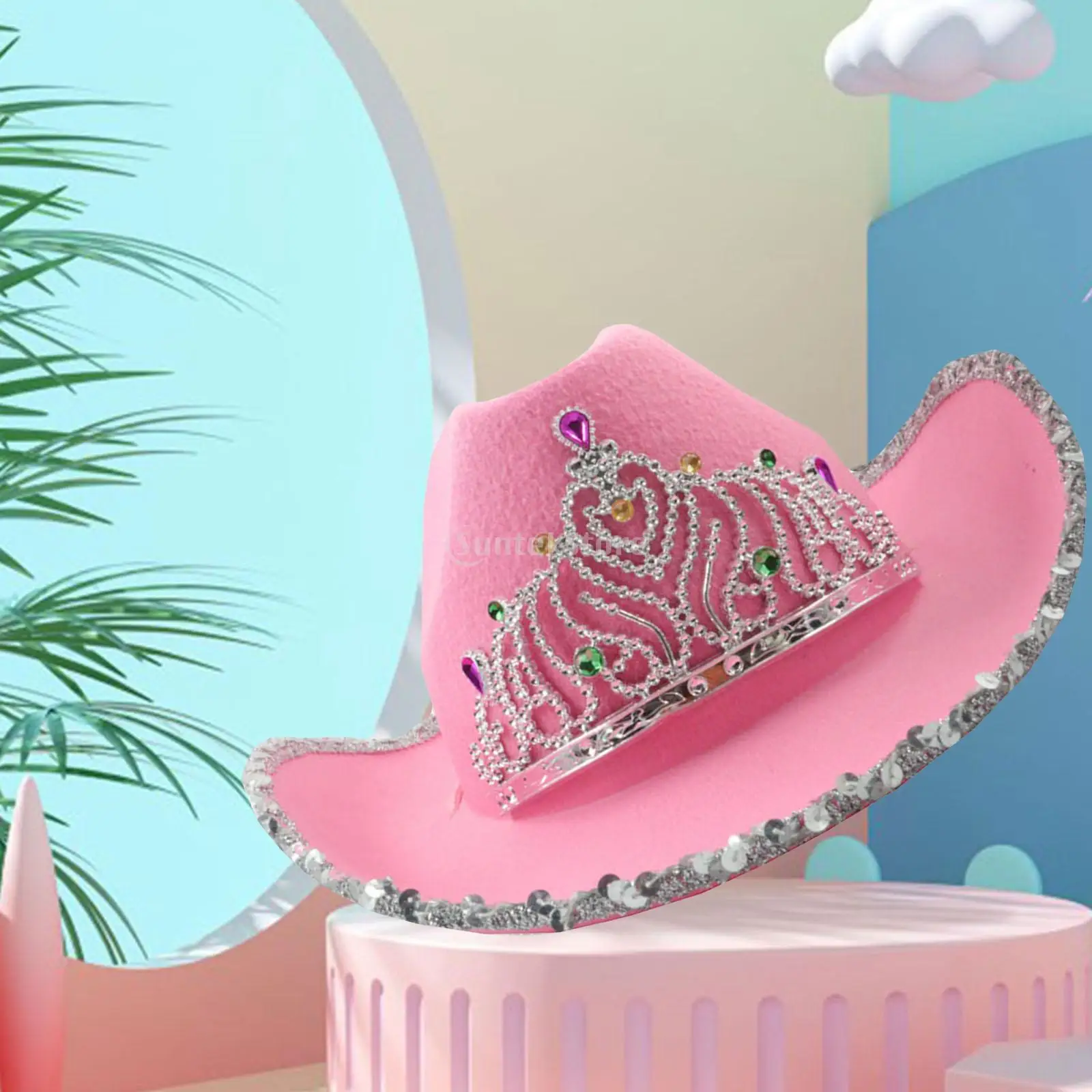 

Crown Pink Cowboy Caps Western Cowgirl Hat for Women Girl Feather Edge / Shiny Sequins Tiara Cowgirl Hats Party Fedora Cap Caps