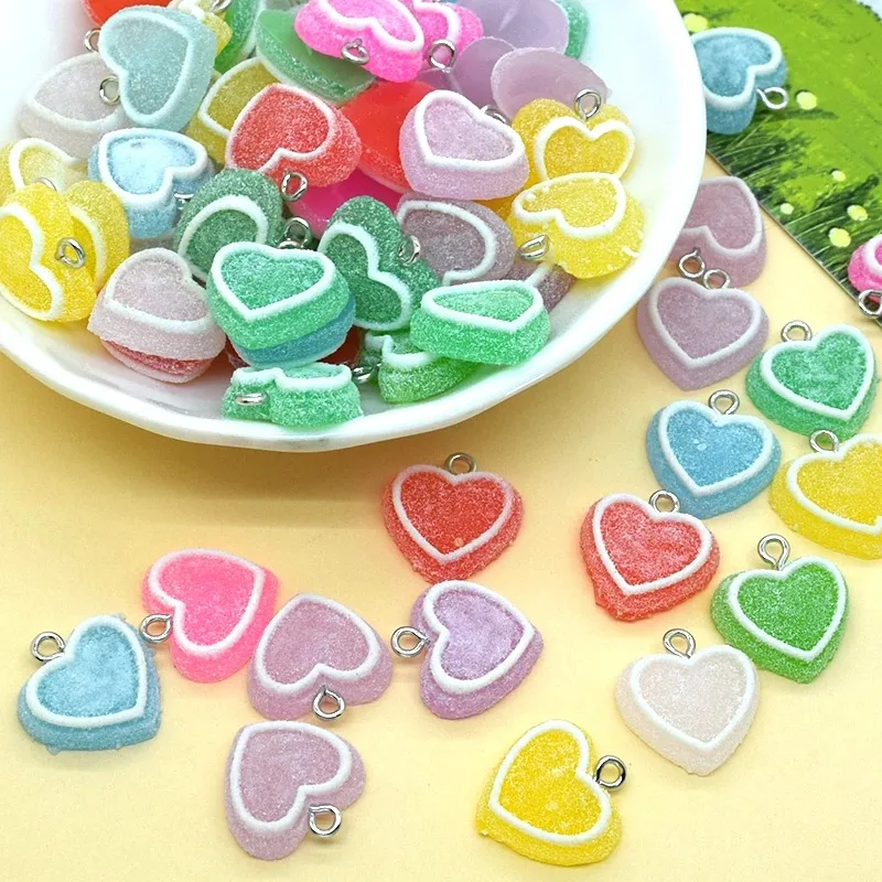 10개 랜덤 시뮬레이션 젤리 캔디 하트 참 장식품, 쥬얼리 제작용 DIY 귀걸이..