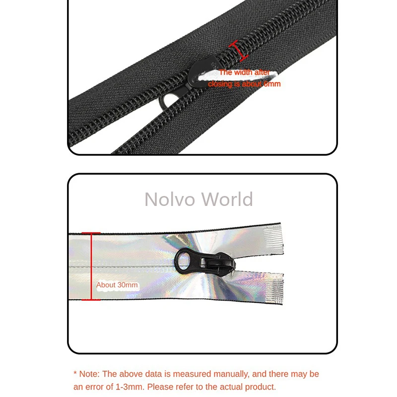 5PCS 40-100CM 5# Close-End Open-End Waterproof Nylon Zipper For Bag Cloth Reflective Laser Decor Zip Sewing Material Accessories