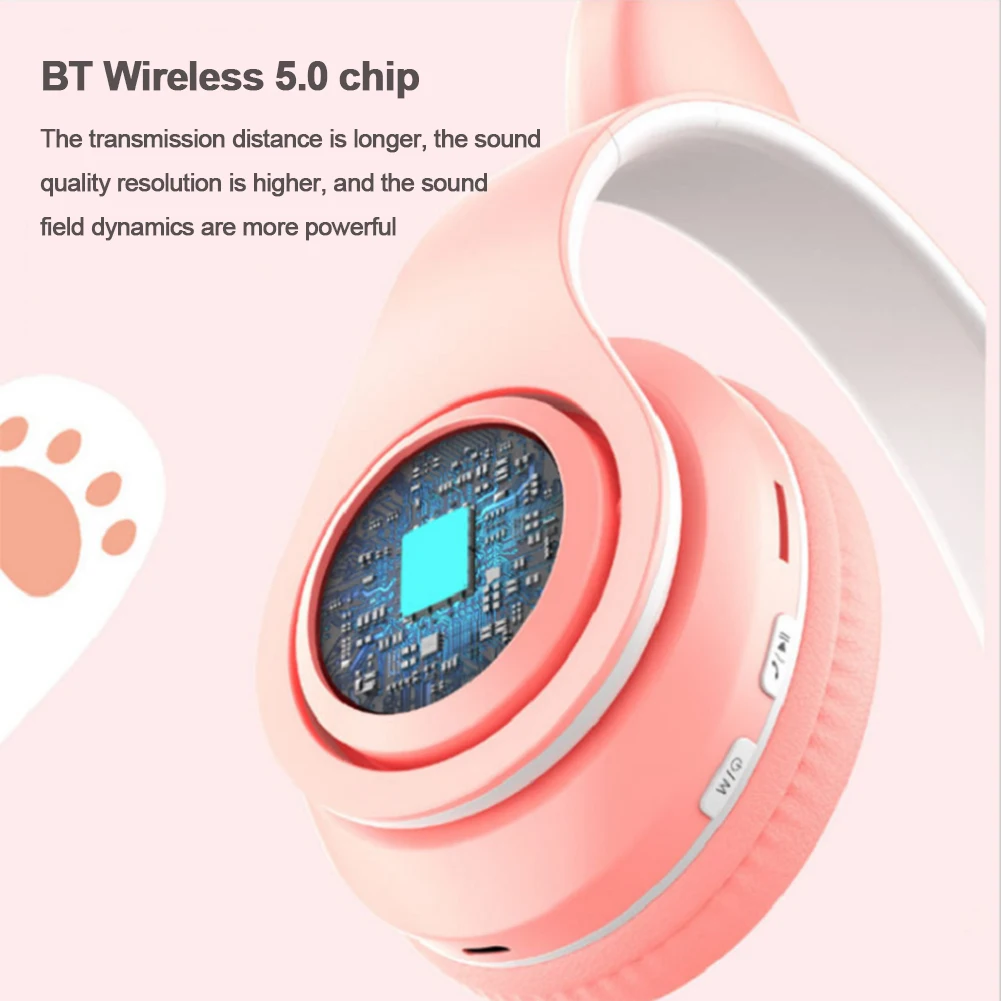 Flash Light Cute Cat Ear Headphones Wireless with Mic Can Close LED Kids Girls Stereo Phone Music Bluetooth Headset Gamer Gift
