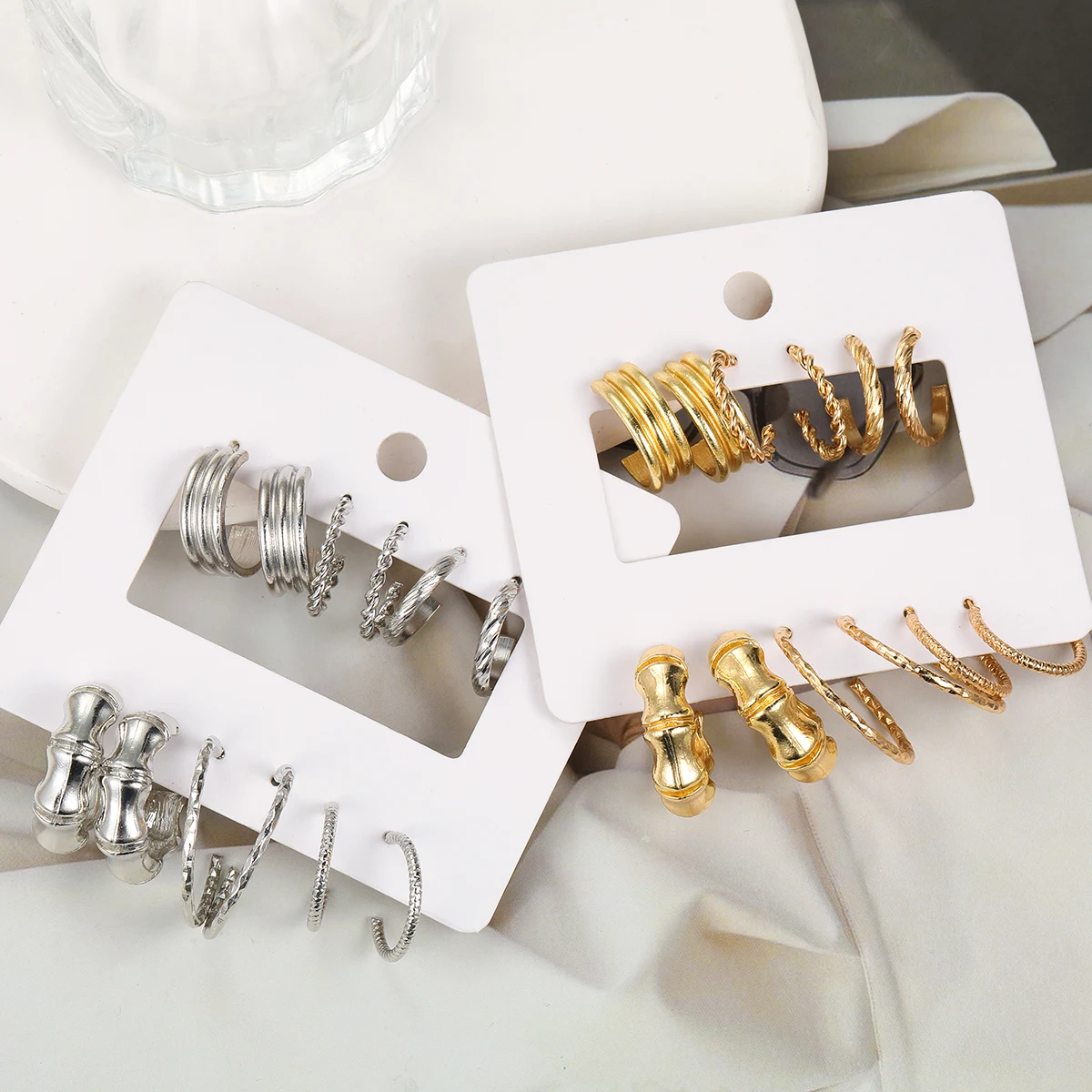 Gold Color Circle Hoop Earring Set for Women 2024Bohemia Vintage Design Earrings Fashion Wedding Party Silver Jewelry Gifts