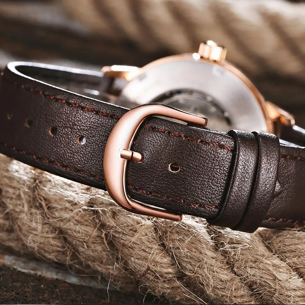 AUBAOER Men Watch Automatic Mechanical Bussiness Leather Strap Wristwatches 3ATM Waterproof Classic Auto Date Minimalist Clocks