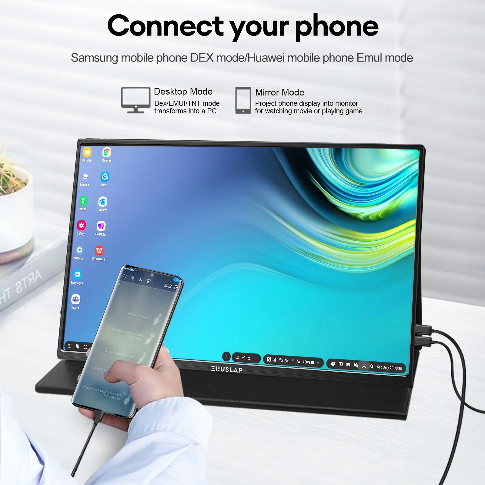 ZEUSLAP 16" 2.5K 144hz Portable Monitor 2560*1600 16:10 100%sRGB 500Cd/m²  Travel Gaming Display for Laptop Switch ps4 ps5 Xbox 4