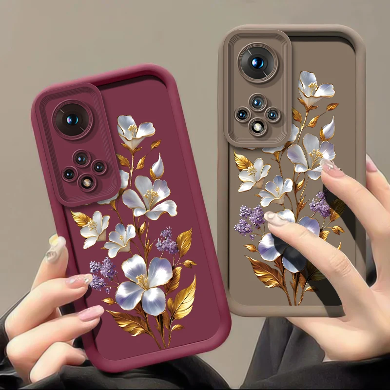 Shockproof Silicone Phone Case with Floral Design and Camera Lens Protection