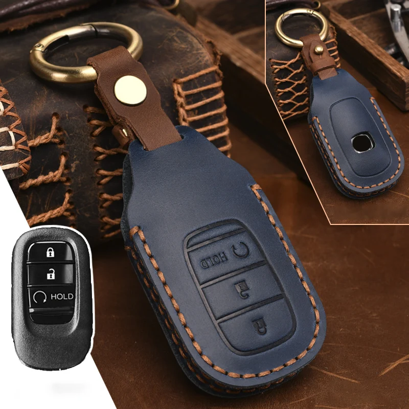 3 4 Buttons Leather Car Remote Key Case Cover Shell Fob For Honda Crv