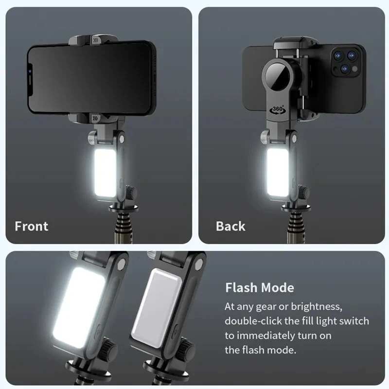 Stabilisateur pour smartphone FANGTUOSI à rotation 360° avec trépied et flash intégré pour prise de vue en mouvement._voghion.com