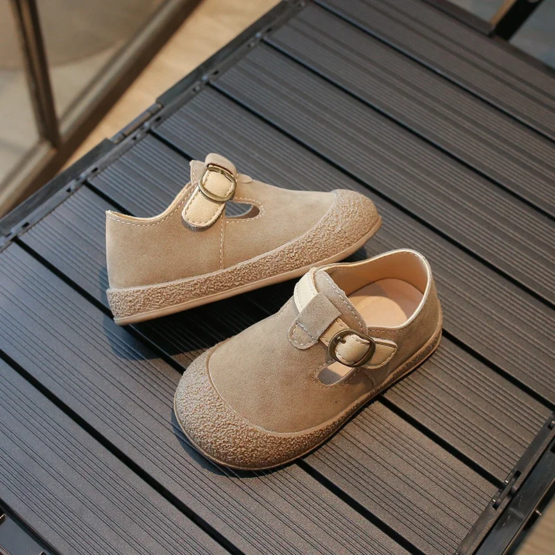 Children Fur Leather Shoes Toddler Gilrs Boys T-strap Casual Shoes Outdoor Infant School Autumn Spring 3-6Y Sneakers