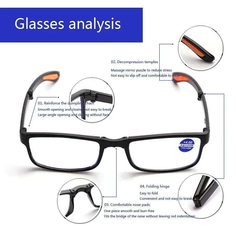 Reading Glasses Anti Blue Light Glasses Folding Reading Glasses Anti Blue Light Eyeglasses Presbyopia Retro Unisex Pocket Glasses Portable Men Women