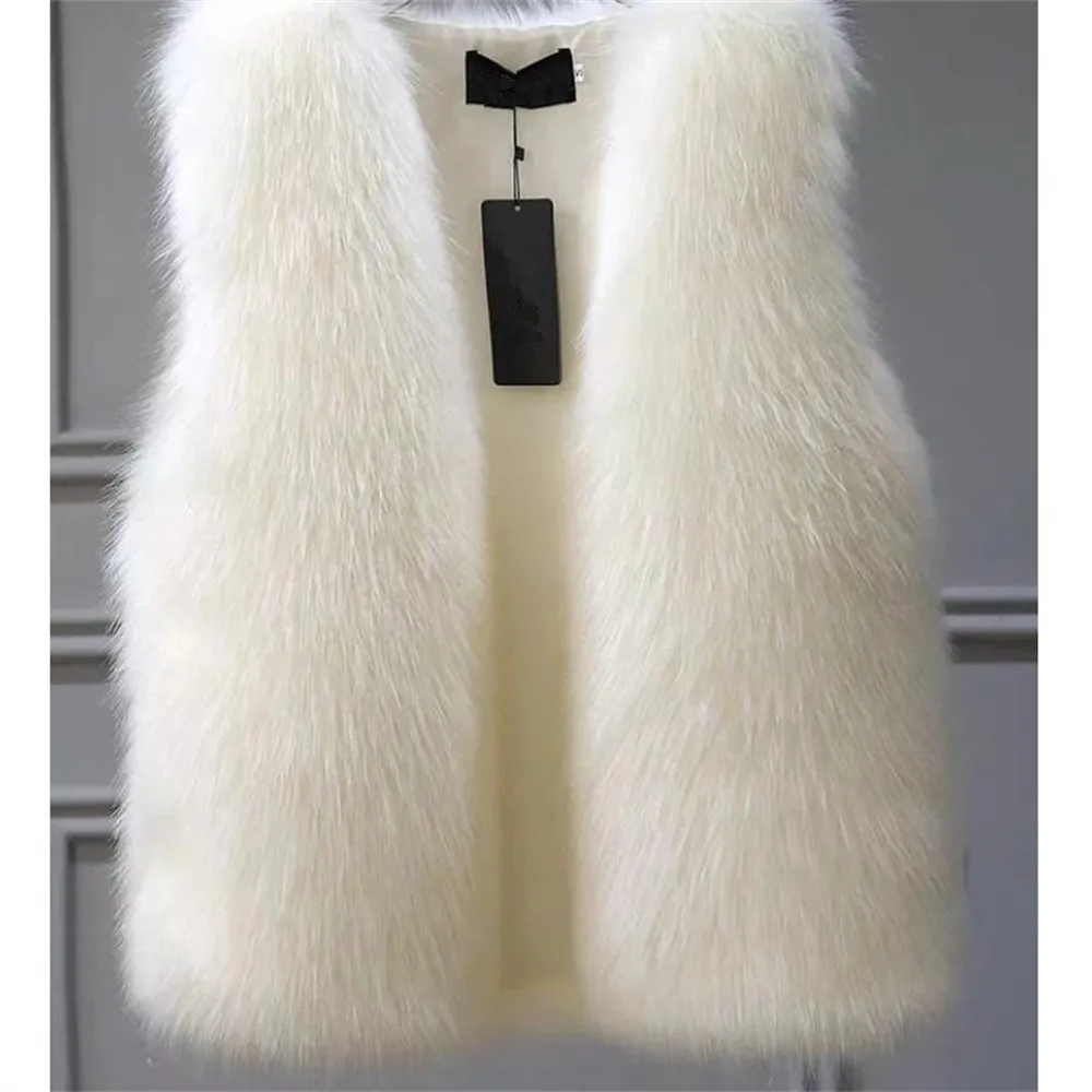 

Female Fox Fur Vests Coat Winter Warm Waistcoat Fur Vest Jacket Sleeveless Coat Imitatio Fur Fur Outerwear Gilet 2024 New Winter