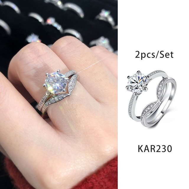 Luxury Diamond Promise Ring Set for Women Bridal Silver Color Big Zircon Proposal Marriage Wedding Cocktail Ring Jewelry