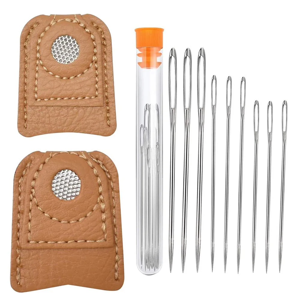 

2PCS Thimble Finger Protector Sewing Leather Thimble & 9 Pcs Big Eye Needles Sewing Needles Hand Sewing Needles for Sewing