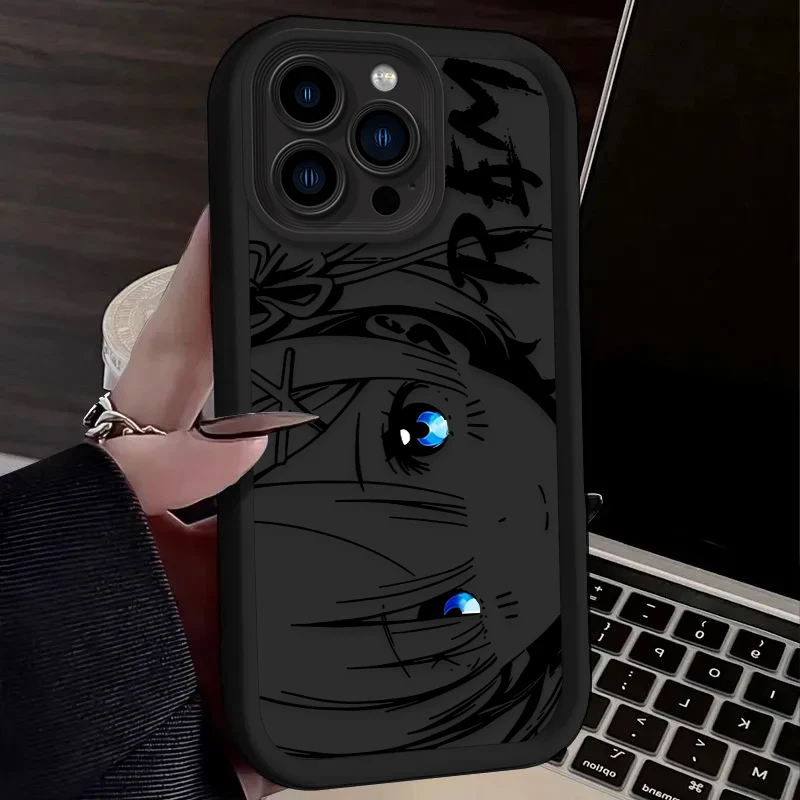 Cute Rem Ram Line Art Anime Silicone Phone Case