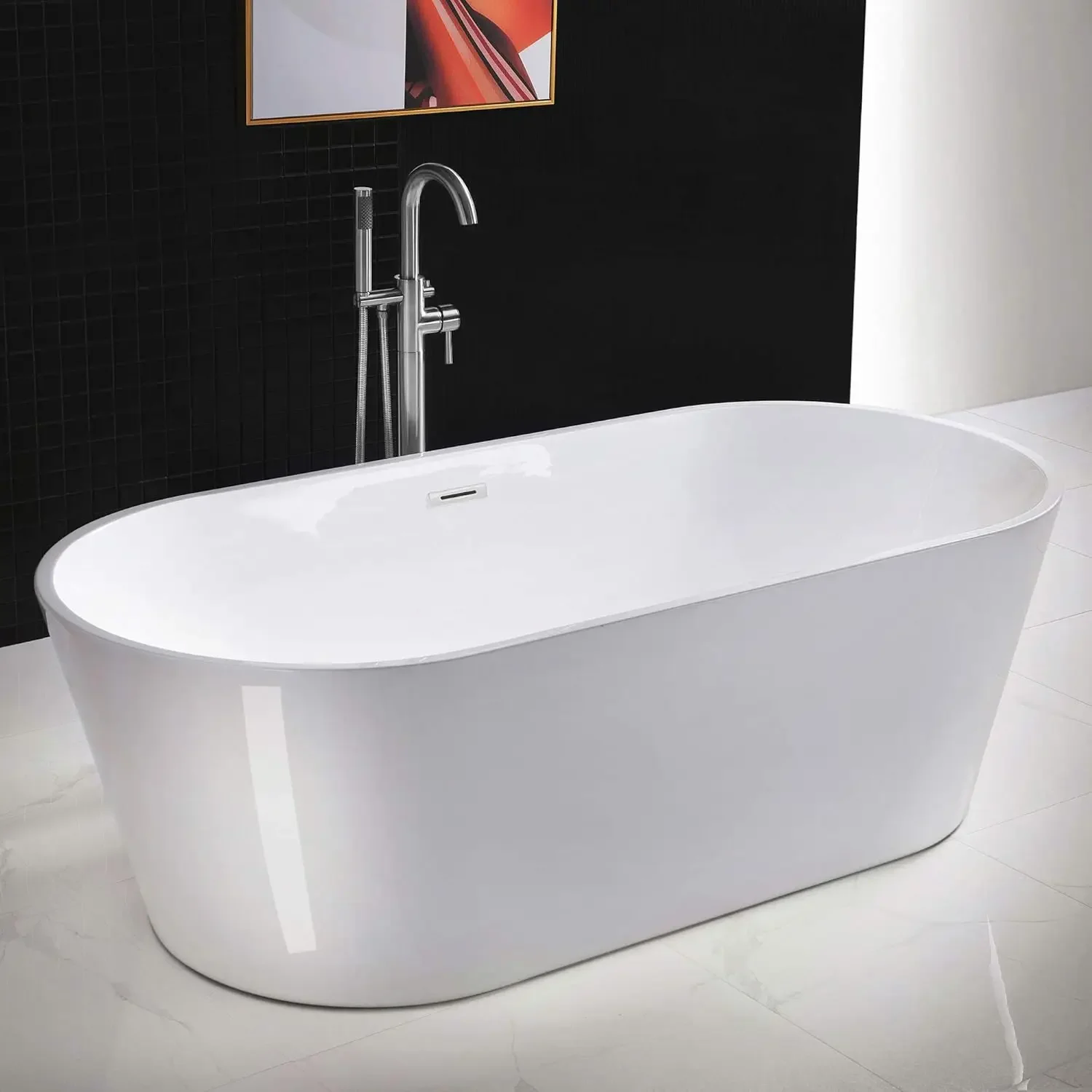 71" Acrylic Freestanding Bathtub Contemporary Soaking Tub Chrome Overflow and Drain