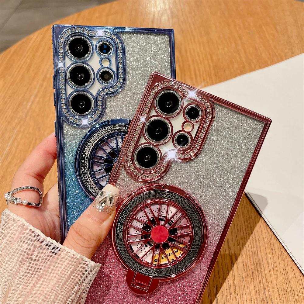 Bling Glitter Diamond Magnetic Stand -puhelinkotelo Samsung S24 S23 Ultra S22 Plus A73 A55 A54 A53 A52 A35 A34 A15 A12 5G -suojakuorelle_voghion.com