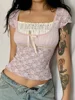 2025 New Retro Lace Tops Women y2k Gothic Sweety Shirts Short Sleeve Lace Square Neck Crop Tops and Blouses Summer Tshirt 2