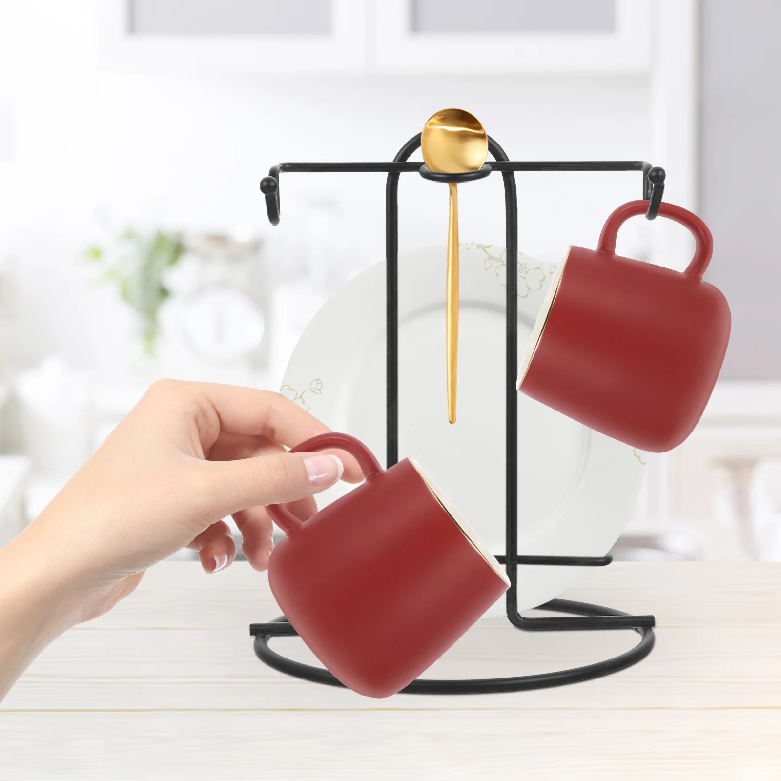 

Iron Coffee Cup Holder Espresso Cups Desktop Plate Rack Support Display Metal Bracket Tabletop Stand Album