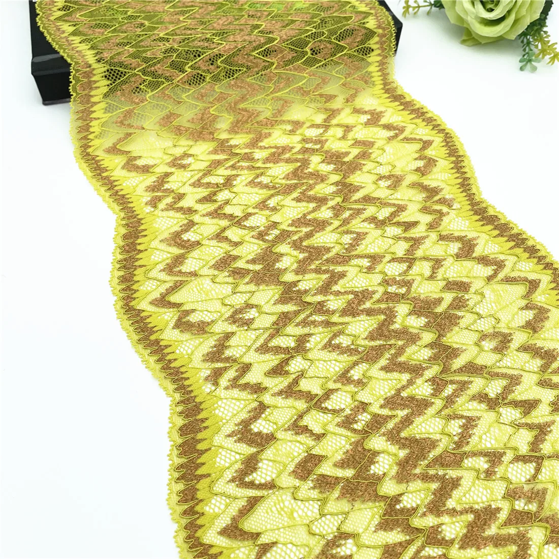 3y/lot Width 22.50cm Honeycomb Yellow Rose Gold Elastic Stretch Lace Trims 6