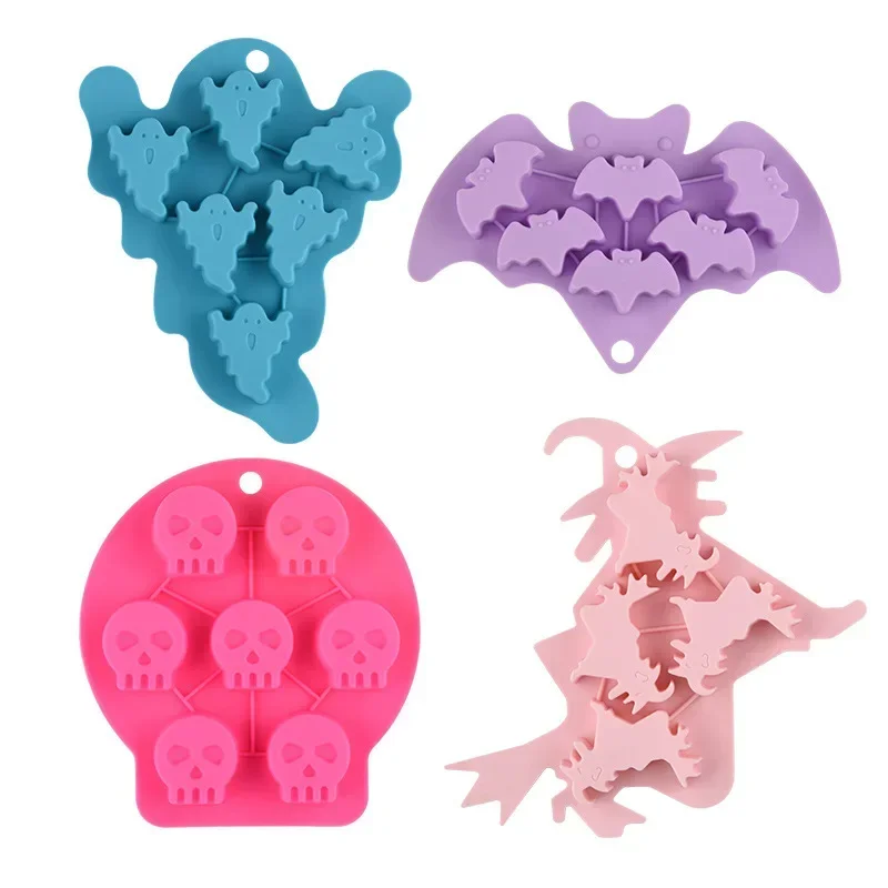 Silicone Soap Mould Halloween Chocolate Bat Skull Ghost Ice Grid Mold Cartoon Cake Baking Candle Molds
