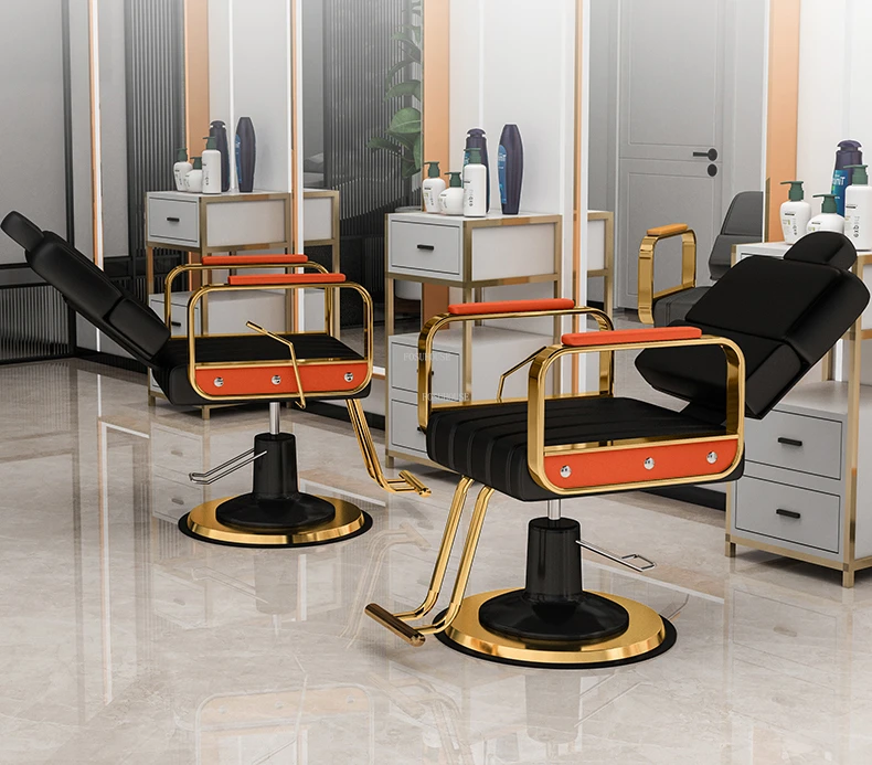 Simples aço inoxidável barbeiro cadeiras luz luxo cabeleireiro