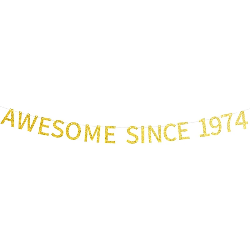 

Awesome Since 1974 Banner Pre-wear Happy 49th Birthday Banner Gold Glitter 49th Birthday party decoration for men and women