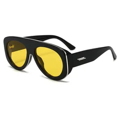 Vintage Oversized Oval Gradient Sunglasses - Retro Blue & Yellow Hip Hop Shades (Yellow)