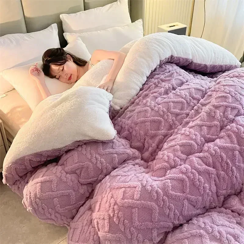 High-quality Thickened Winter Warm Bed Blanket Artificial Lamb Cashmere Weighted Blankets Thicker Warmth Duvet Quilt Comforter