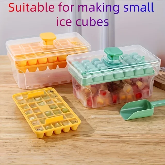 Ice Trays for Freezer with Lid & Bin, Ice Cube Tray Making 68 pcs Ice Cubes, Easy Press to Release Ice 2