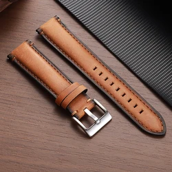 Premium Genuine Leather Watch Band with Soft Stitching - Elegant Cowhide Wrist Strap - 22mm (Light Brown Black)