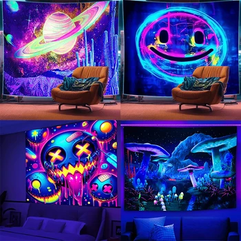 Tapisserie lumineuse cyberrobot punk ultraviolet, humeur intérieure pour créer une atmosphère, art lumineux psychédélique, décoration de chambre à coucher 1