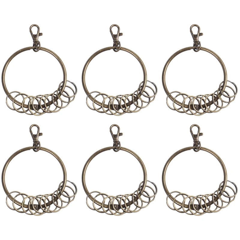 

6X Bronze Tone Carabiner Prisoner Keyring 10 Loops Key Chain Ring 7.6Cm