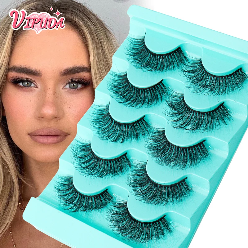 FluffyLashes5pairsFauxMinkLashes3dCurlMakeUpEyelashes