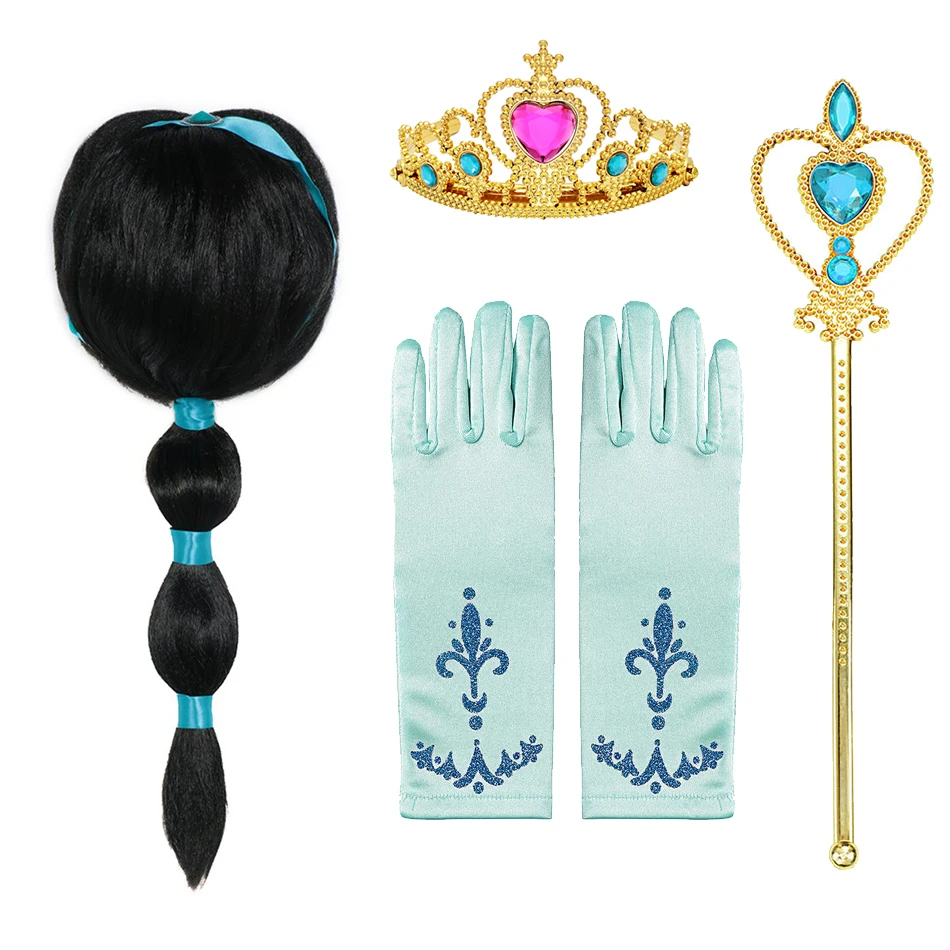 Disney reine des neiges Elsa Anna accessoires gants baguette couronne  ensemble de bijoux Ariel perruque tresse pour robe de princesse vêtements  Cosplay accessoires 