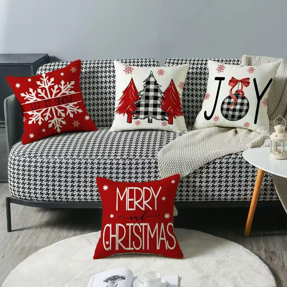 4-piece Christmas pillowcase set, 18x18 inches, suitable for living room, bedroom, Christmas decoration (without pillow core)