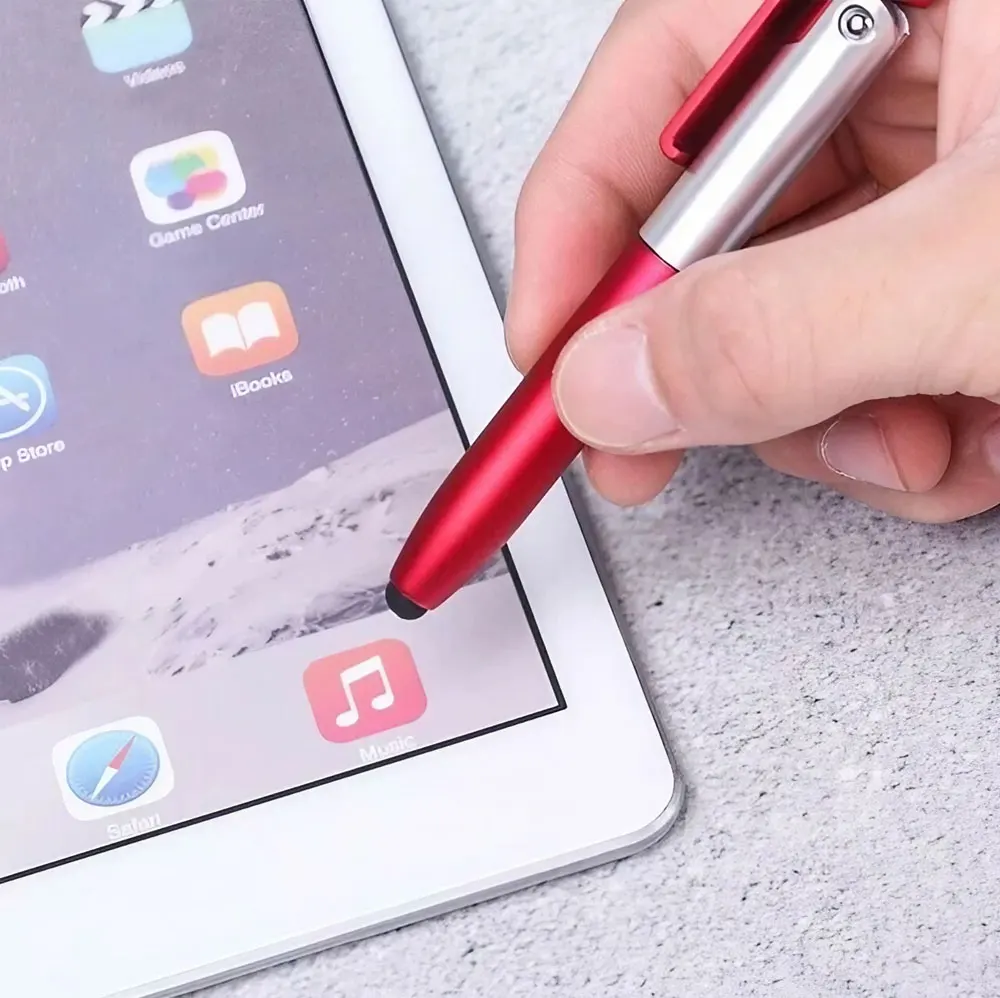STONEGO Multifunction 4-in-1 Foldable Ballpoint Pen Stylus (Flashlight + Support) for Tablet Cellphone multifunction pen