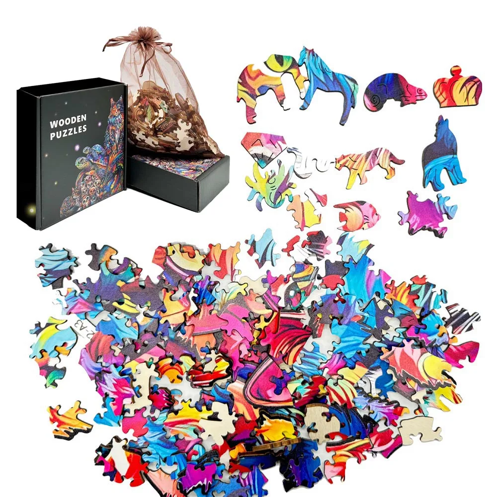 Handmade Wooden animal Jigsaw Puzzle Artistic Home Decoration after Assembly Fine-Cut Pieces 150 Pieces Difficulty Level jigsaw puzzles wooden jigsaw puzzles