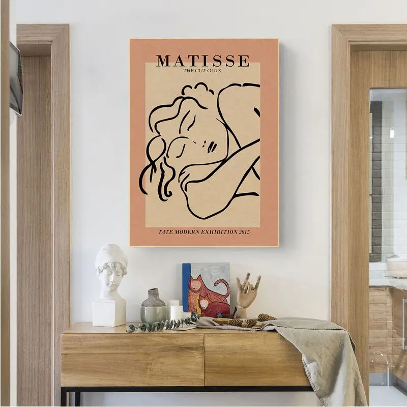 

Abstract Matisse Line Face Coral Leaf Wall Art Canvas Painting High Quality Printmaking and Poster Living Room Home Decoration