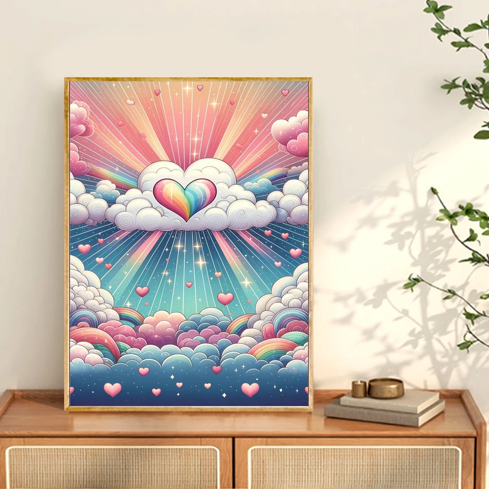 Pintura de diamante 5d Diy, bordado de mosaico de punto de cruz con nubes de amor y cielo, Kit de decoración del hogar, regalo de paisaje de dibujos animados, nuevo 2024