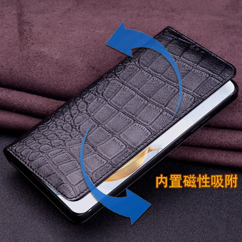Hot Luxury Real Cowhide Or Lich Genuine Leather Flip Phone Cases For Honor 90 Honor90 Pro Hell Full Cover Pocket Bag Case