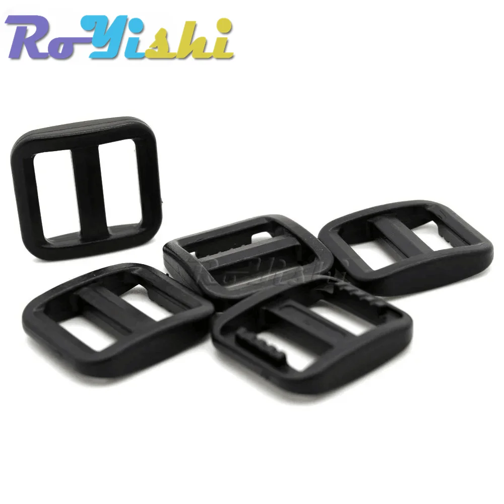 100 Stück/Packung 3/4 Zoll (20 mm) Slider Tri Glide verstellbare Kunststoffschnallen für Hundehalsband, Geschirr, Rucksackgurte, Schwarz – Detail 3