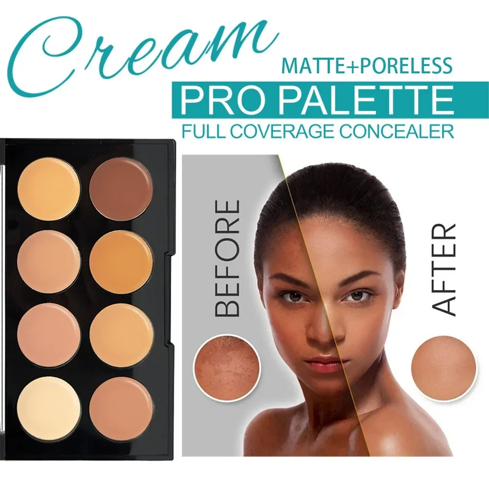 8-Color Full Coverage Concealer Palette 3-in-1 Contour Brighten Color Correct Waterproof Face Makeup for Dark Circles & Redness