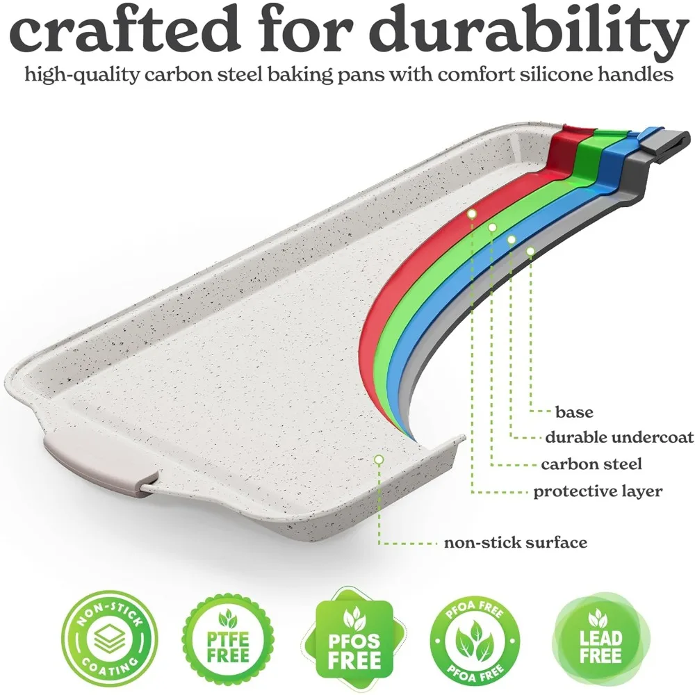 Nonstick Stackable Bakeware Set - Durable, Easy Release Baking Set, Cream, 10 Pcs