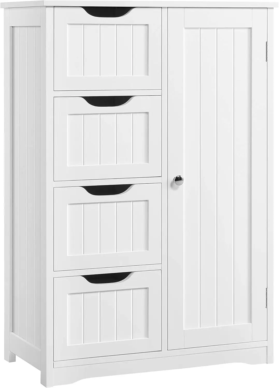 Wooden floor cabinet with 4 drawers and 1 cabinet side storage rack, independent entrance storage unit console desk
