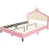 Full Size Bed Frame with CrownTufted Headboard, No Box Spring Needed, Upholstered Princess Bed Frame 5