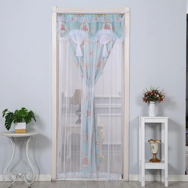Lace Embroidered Door Curtain, Punch-free Mosquito Screen Curtain, Breathable Bedroom Partition Curtain, Double Layer, 1Pc